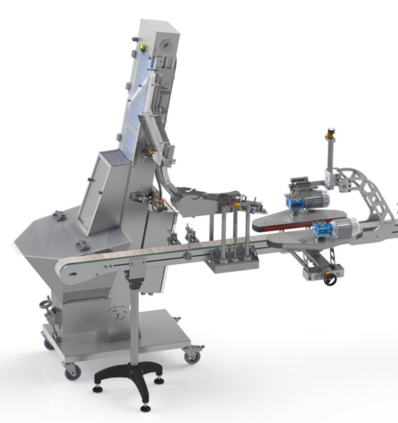 vollautomatische Deckelsortiermaschine mit Deckelaufsetzer